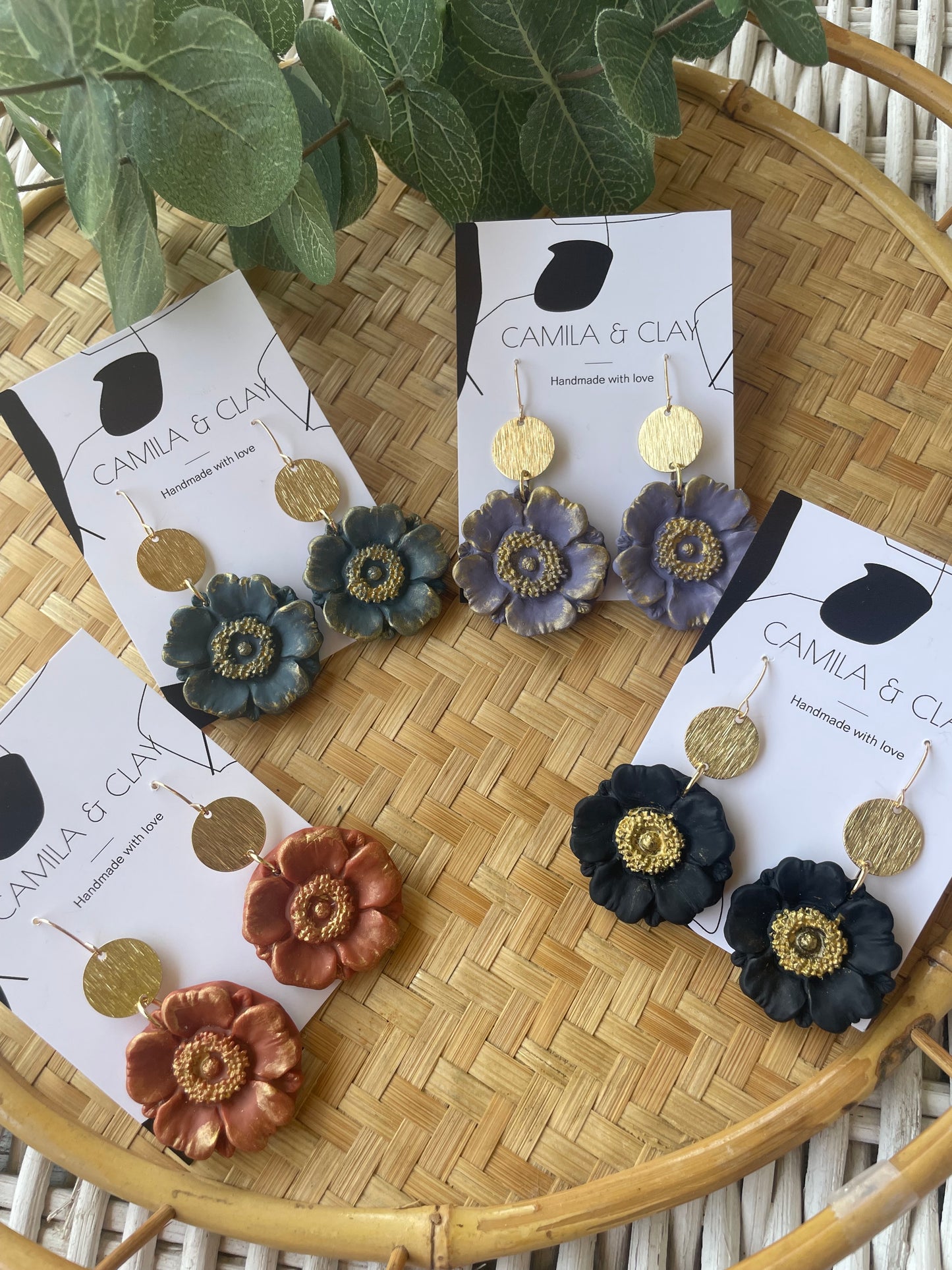 Poppy Flower Clay Earrings