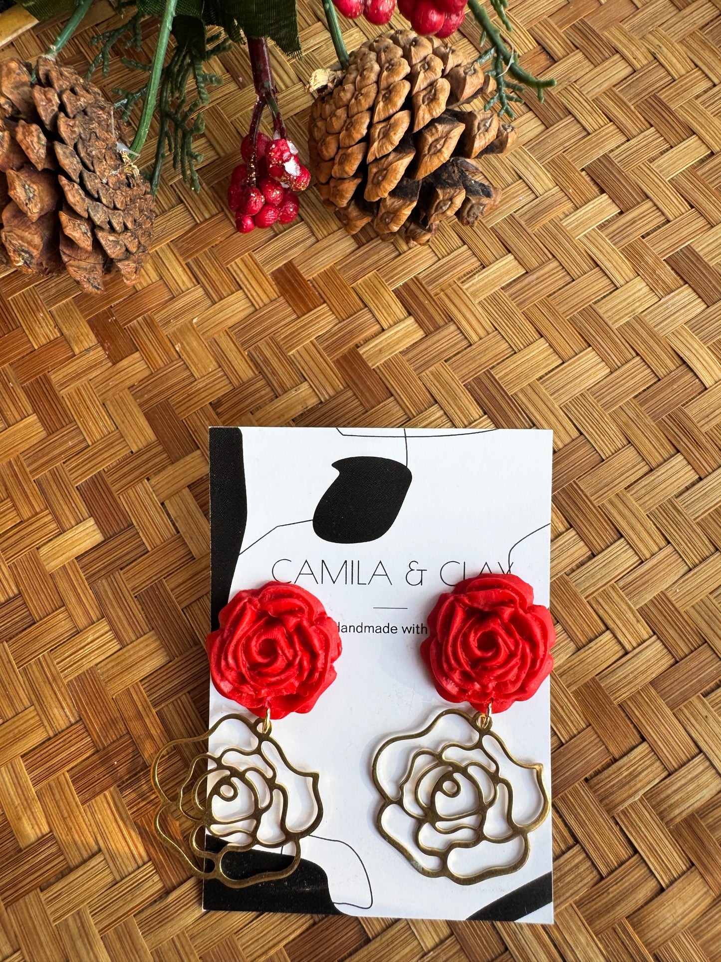 Rose Dangle with Brass Charm