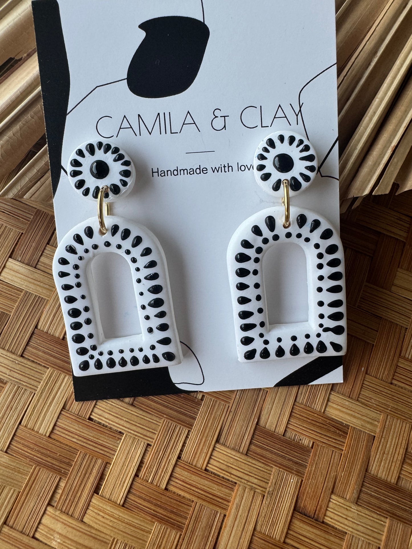 Black Talevera Inspired Hand Painted Clay Earrings