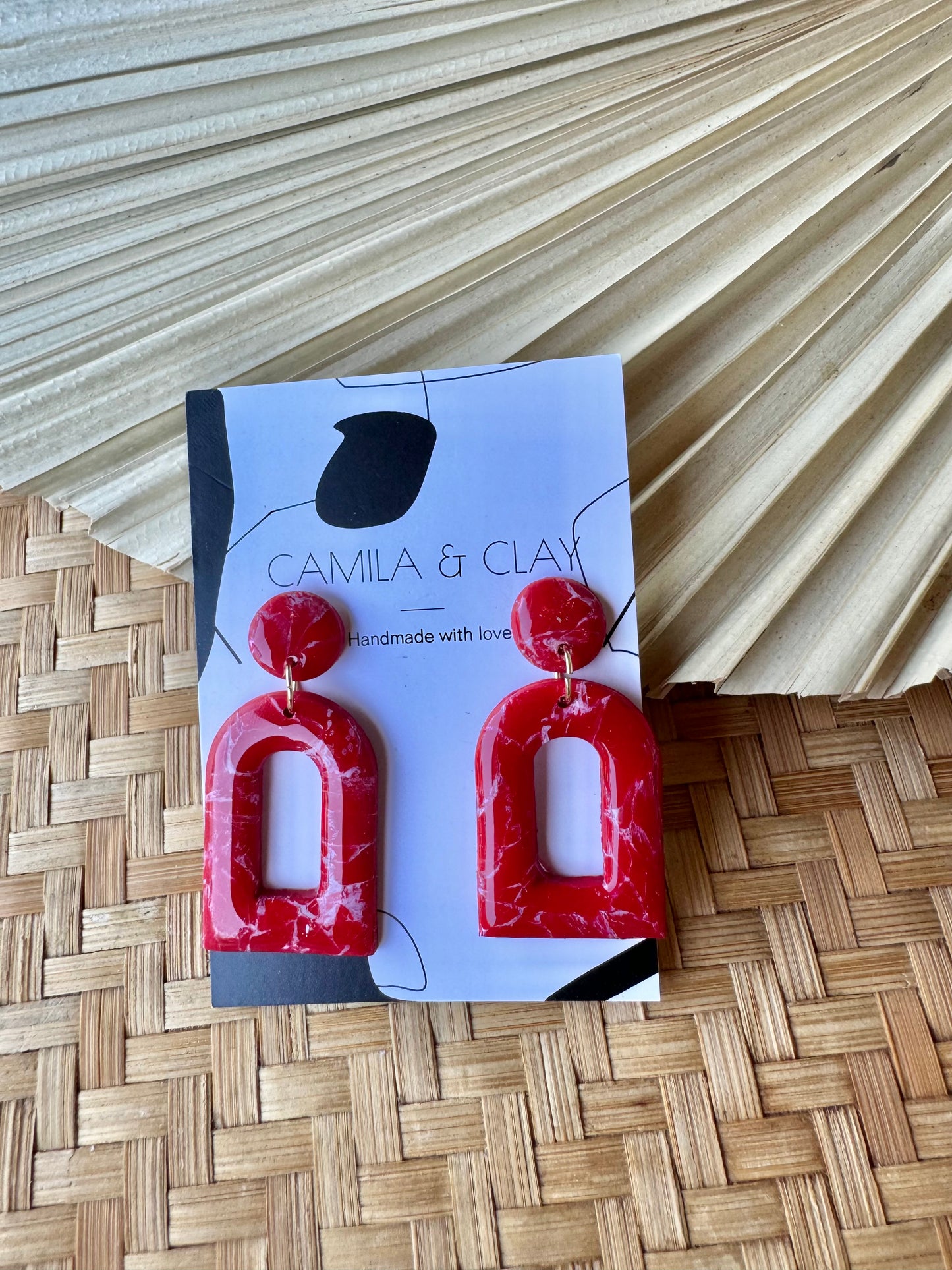 Red Stone Polymer Clay Earrings