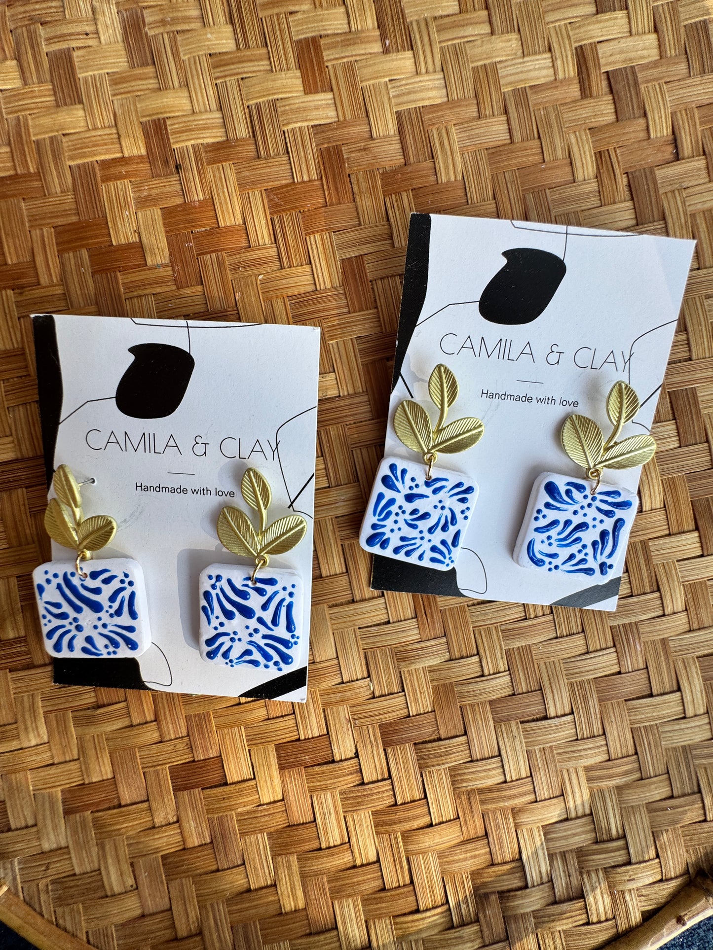 Blue Talavera Inspired Clay Earrings