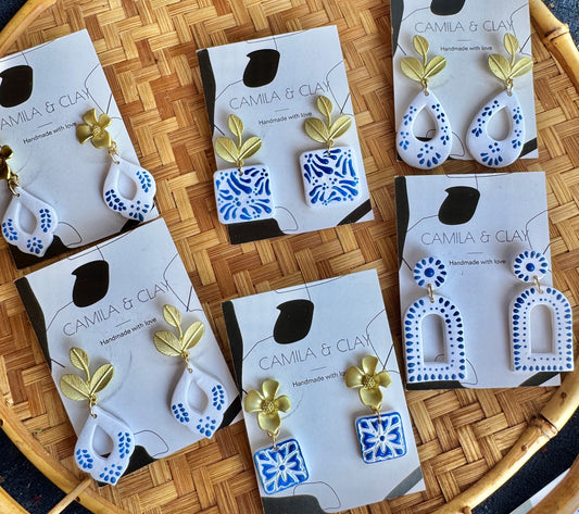 Blue Talavera Inspired Clay Earrings
