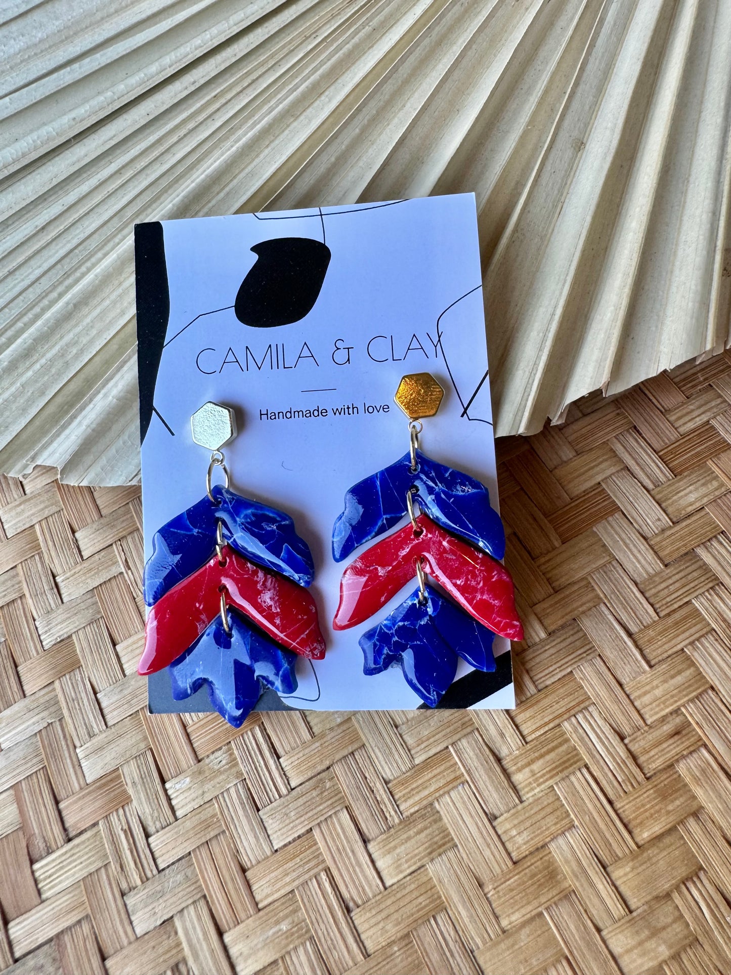 Red, White, and Blue Handcrafted Polymer Clay Earrings