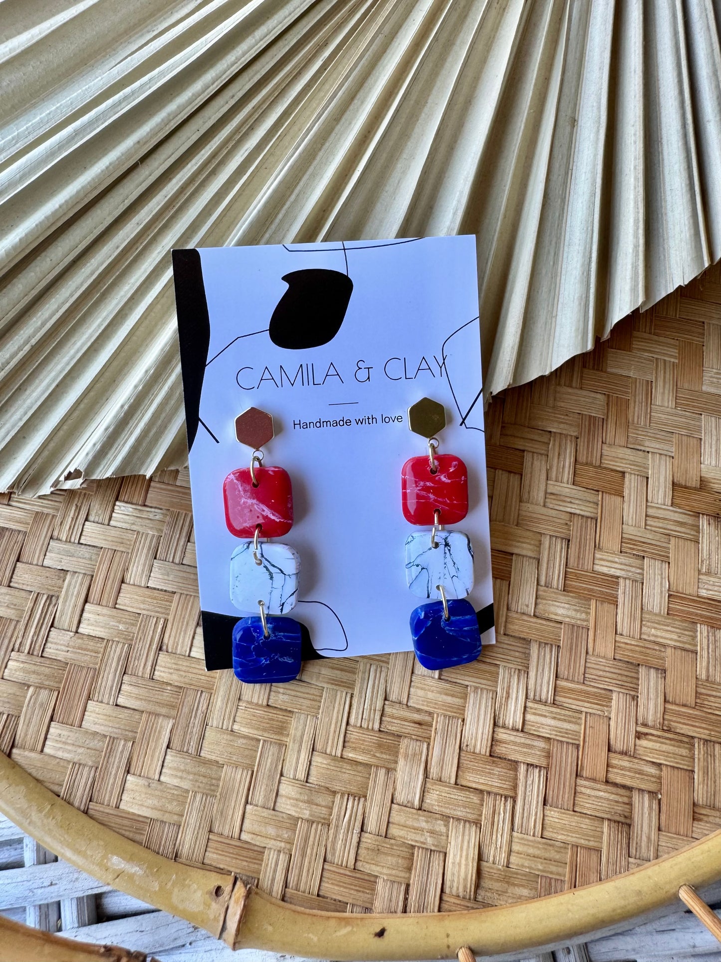 Red, White, and Blue Handcrafted Polymer Clay Earrings