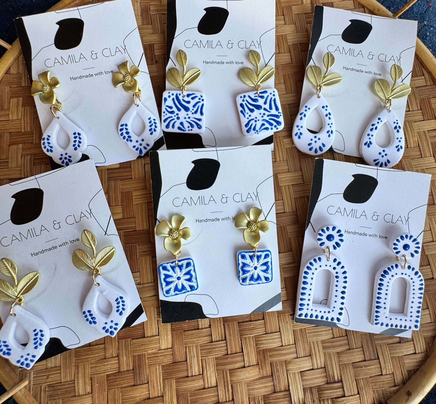 Blue Talavera Inspired Clay Earrings