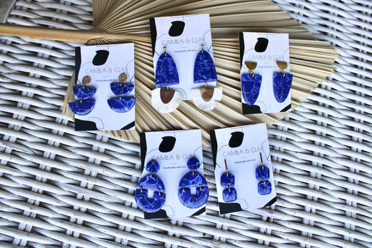 Faux blue Lápiz  handcrafted polymer clay earrings