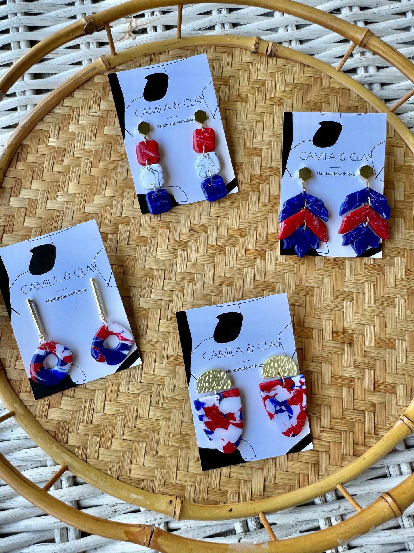 Red, White, and Blue Handcrafted Polymer Clay Earrings