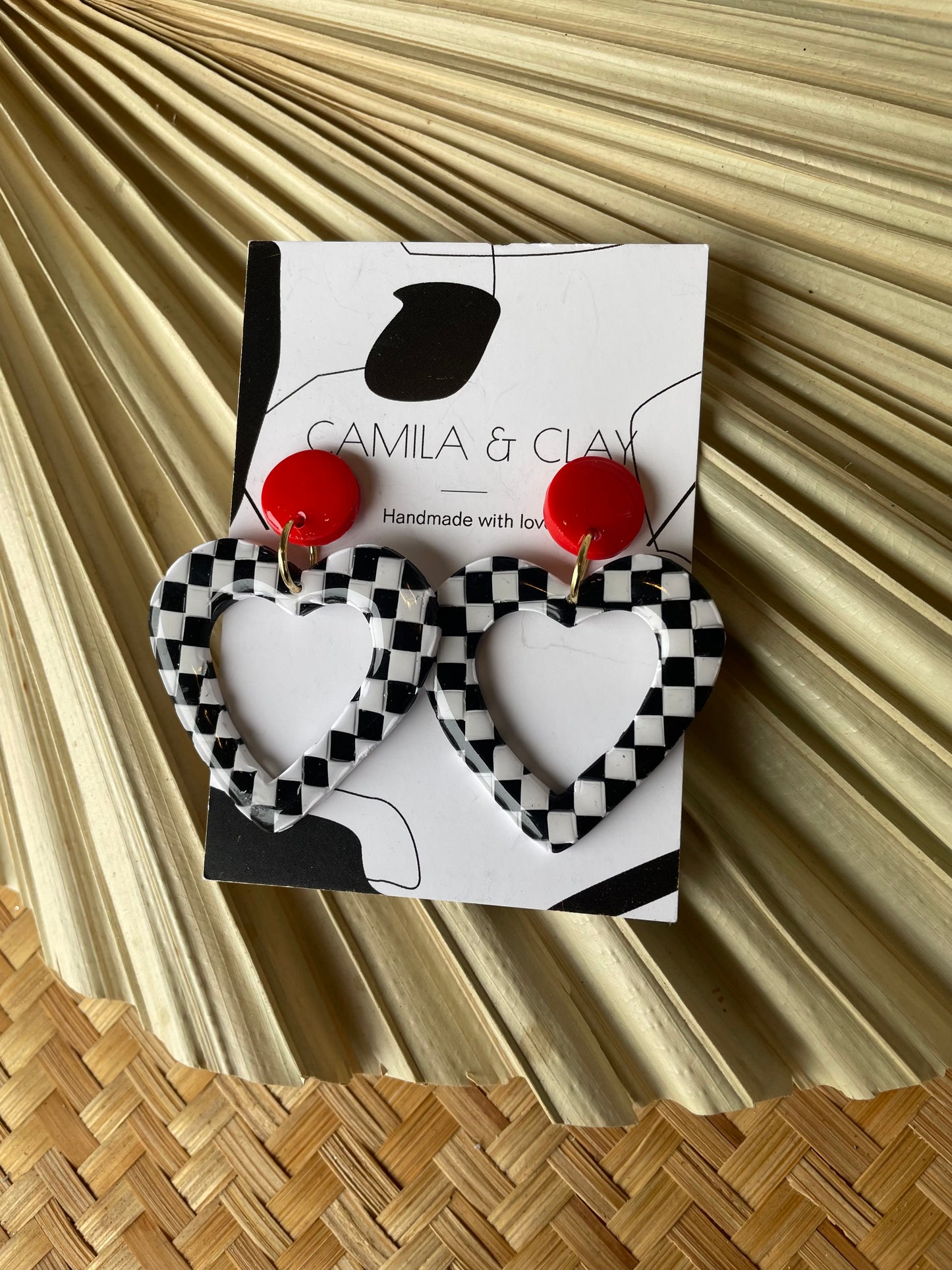 Large Checkered Heart  Window Earrings