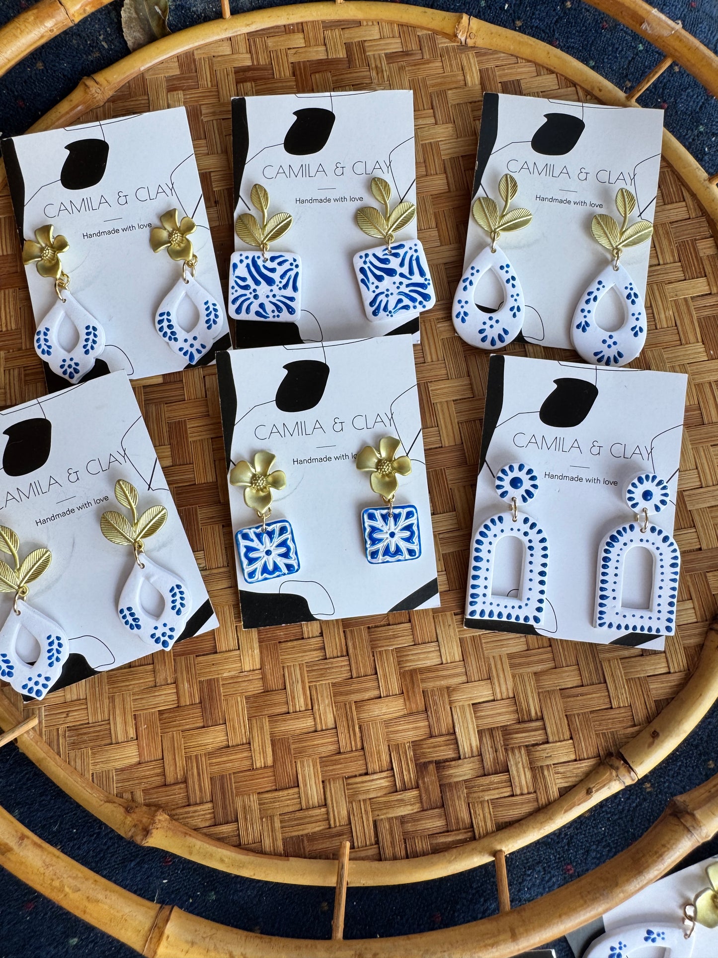 Blue Talavera Inspired Clay Earrings