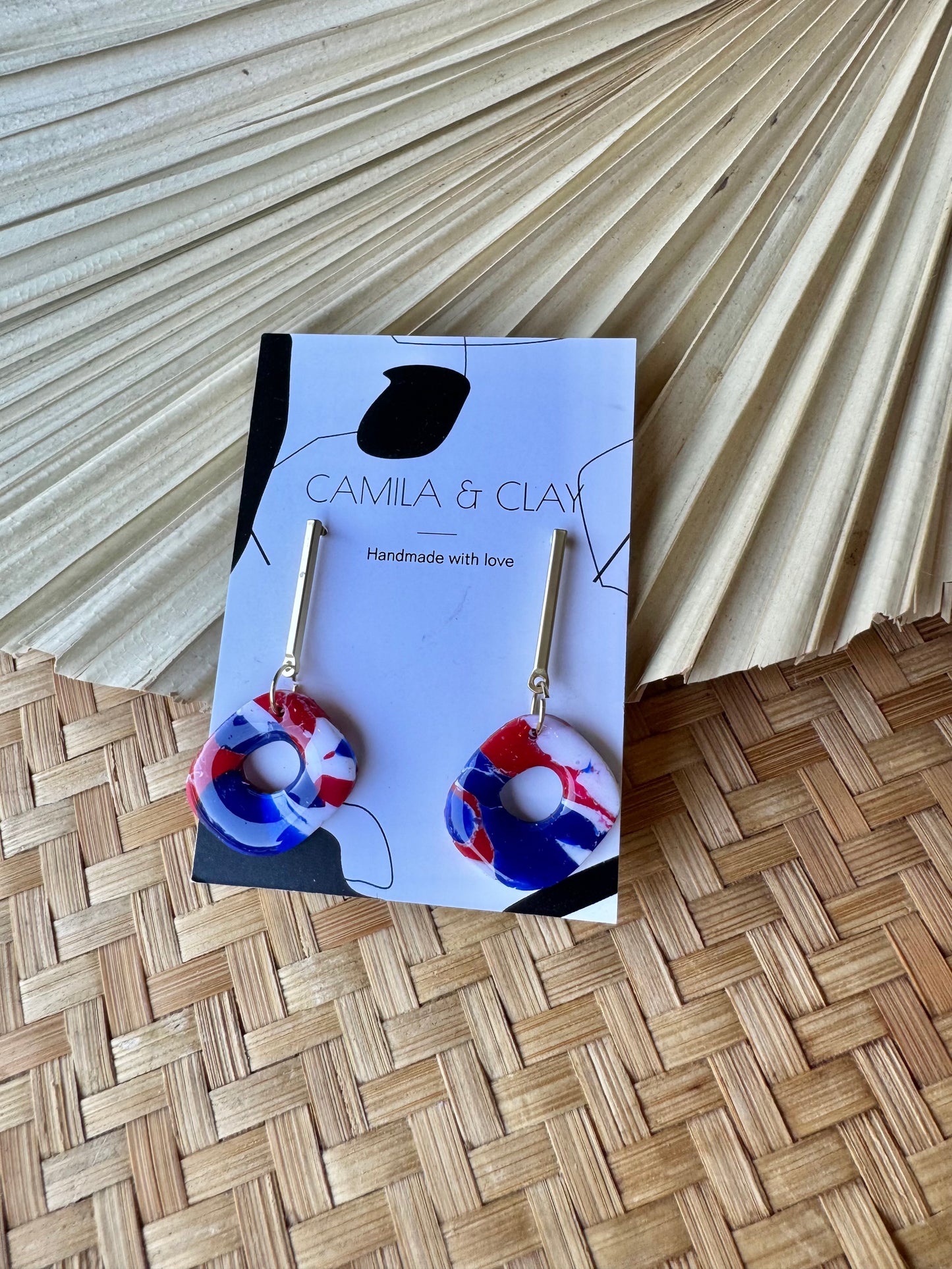 Red, White, and Blue Handcrafted Polymer Clay Earrings