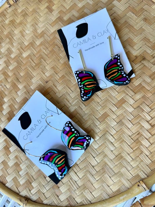 Rainbow Butterfly polymer Clay Earrings