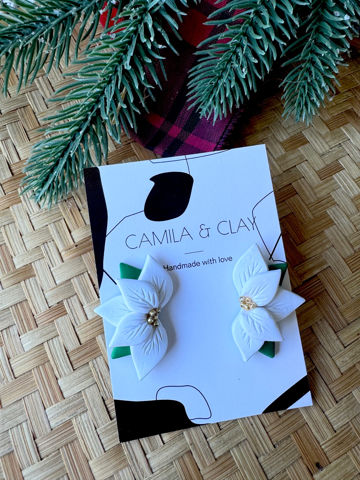 Christmas Polymer Clay Poinsettia Clay Earrings