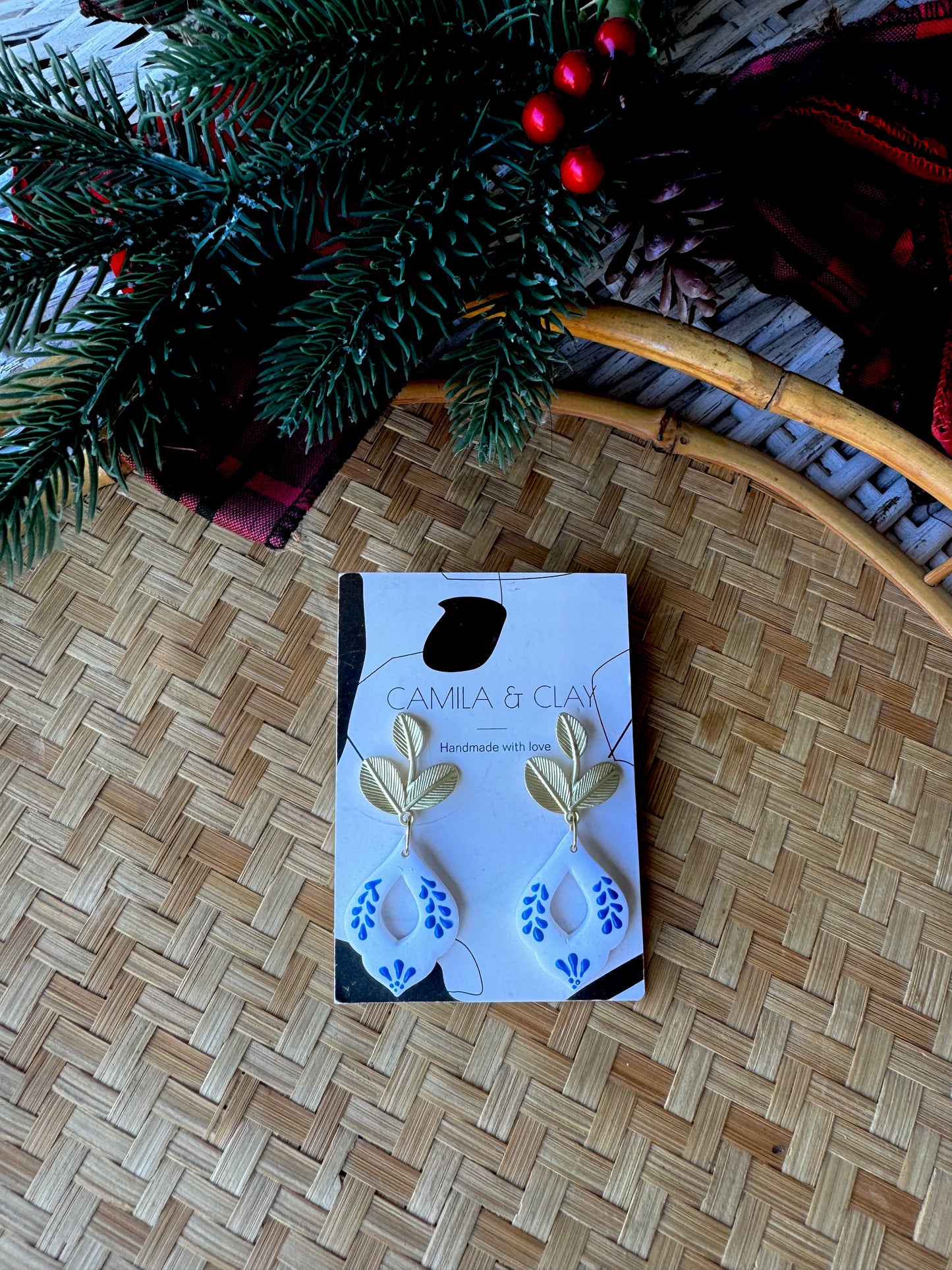 Blue Talavera Inspired Clay Earrings