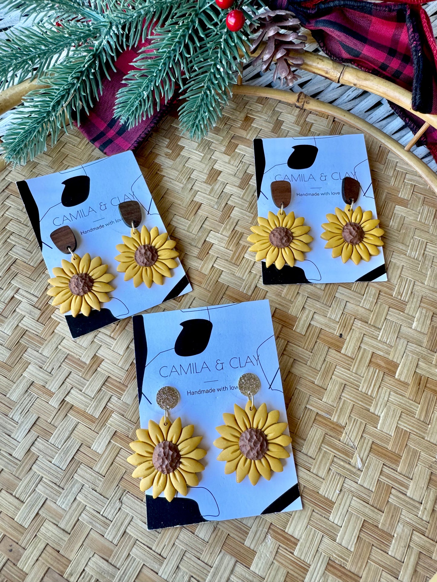 Sunflower Clay Earrings