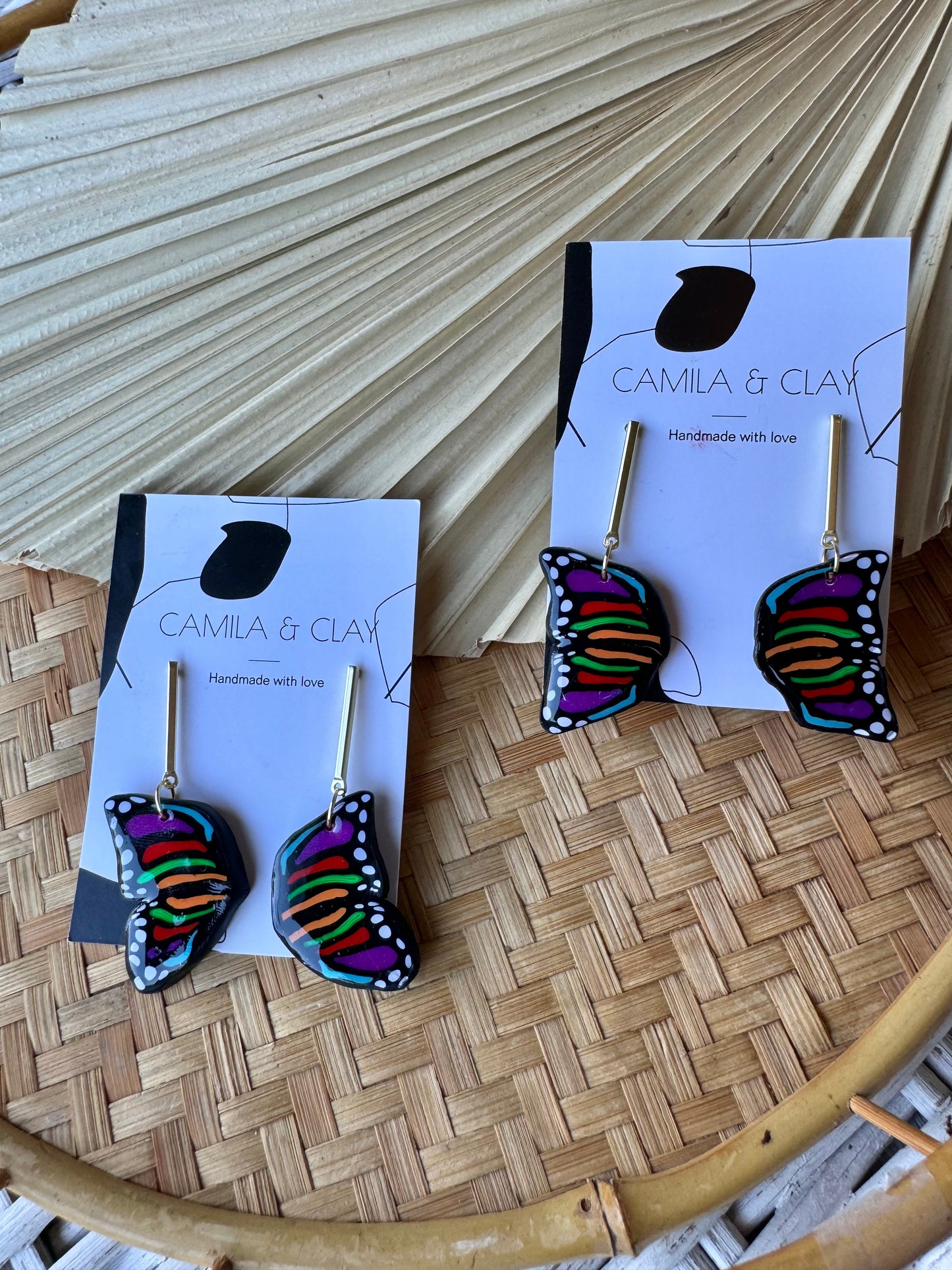 Rainbow Butterfly polymer Clay Earrings