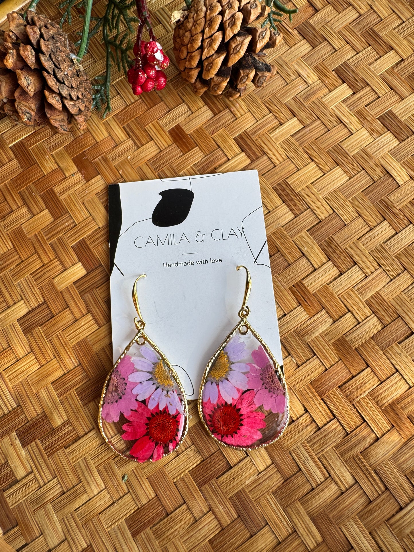 Dried Flowers in Resin Earrings