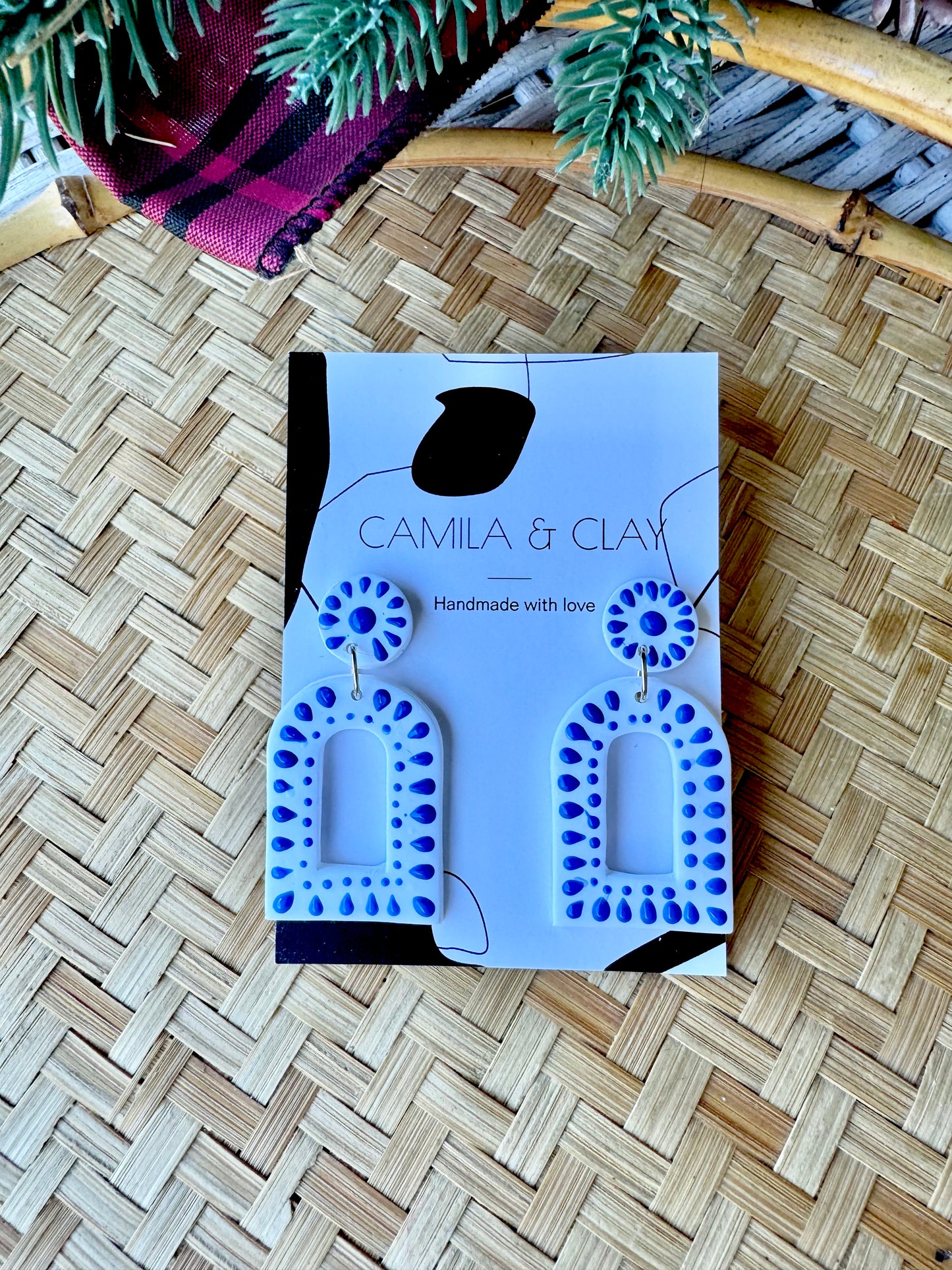 Blue Talavera Inspired Clay Earrings