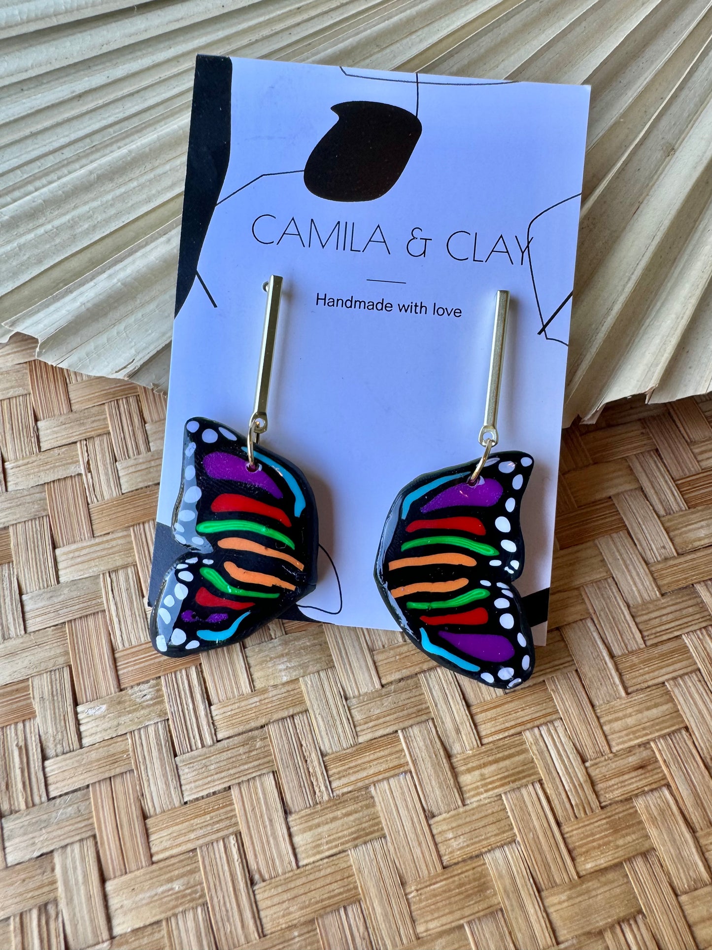 Rainbow Butterfly polymer Clay Earrings