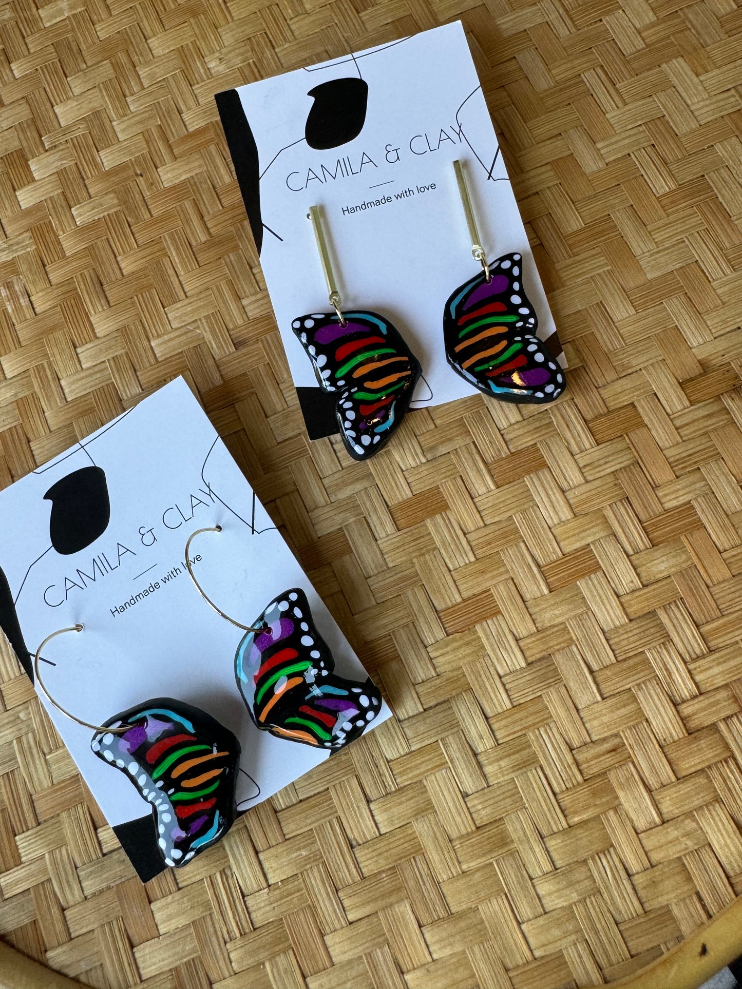 Rainbow Butterfly polymer Clay Earrings