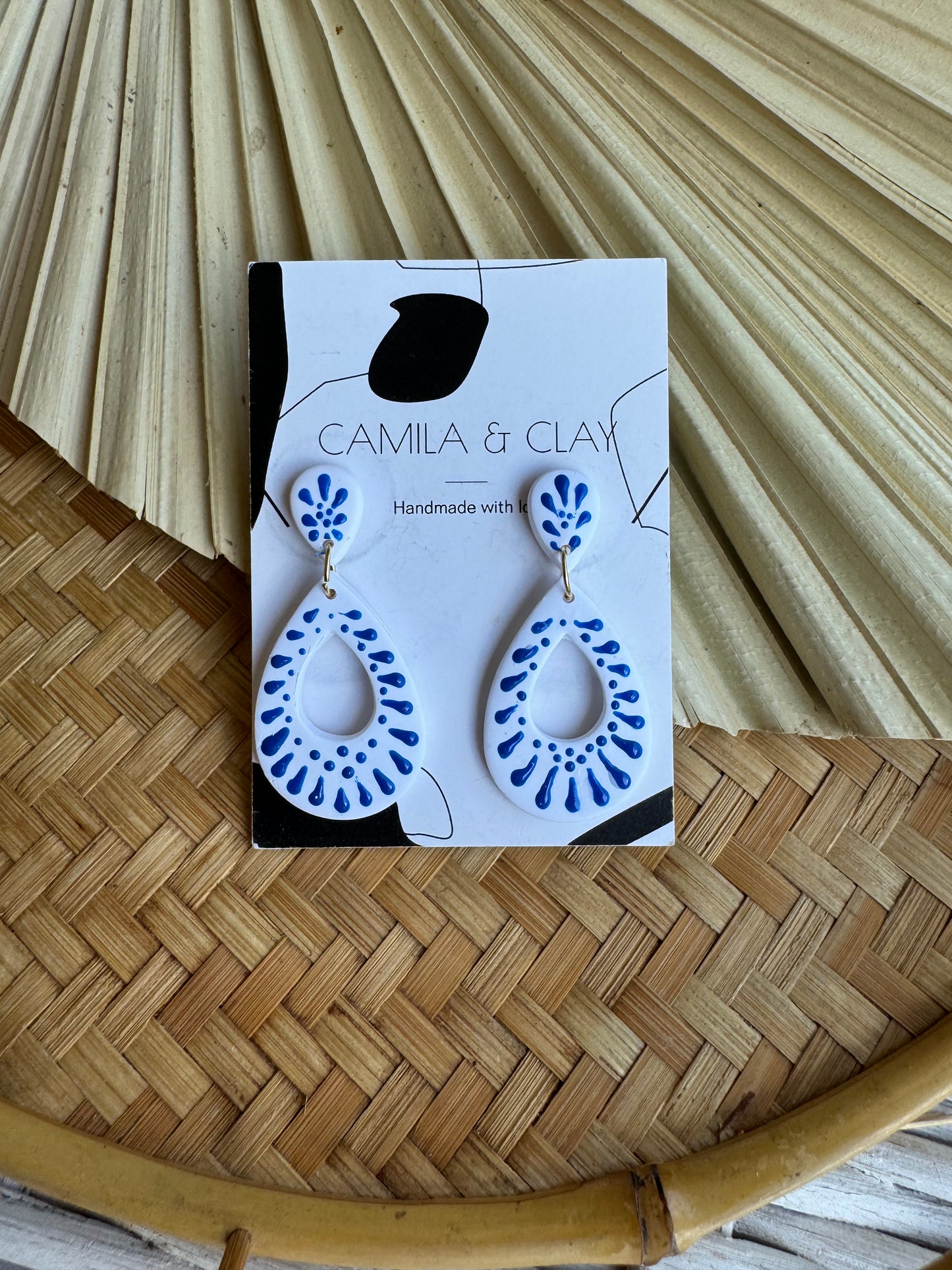 Blue Talavera Inspired Clay Earrings