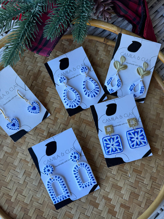 Blue Talavera Inspired Clay Earrings