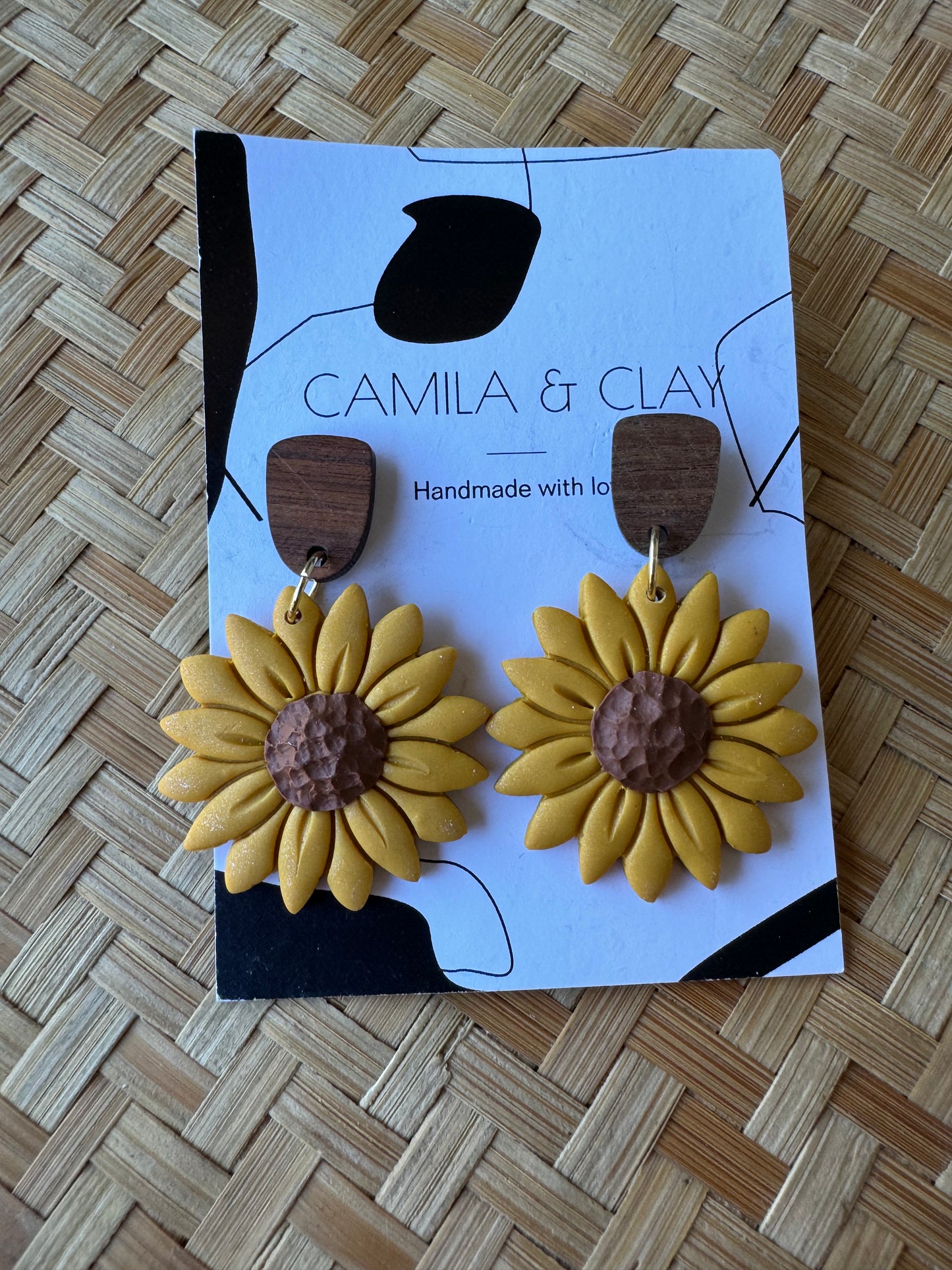 Sunflower Clay Earrings